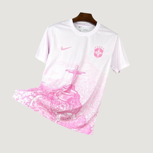 Brésil – Maillot Pré-Match 25/26 – Blanc & Rose